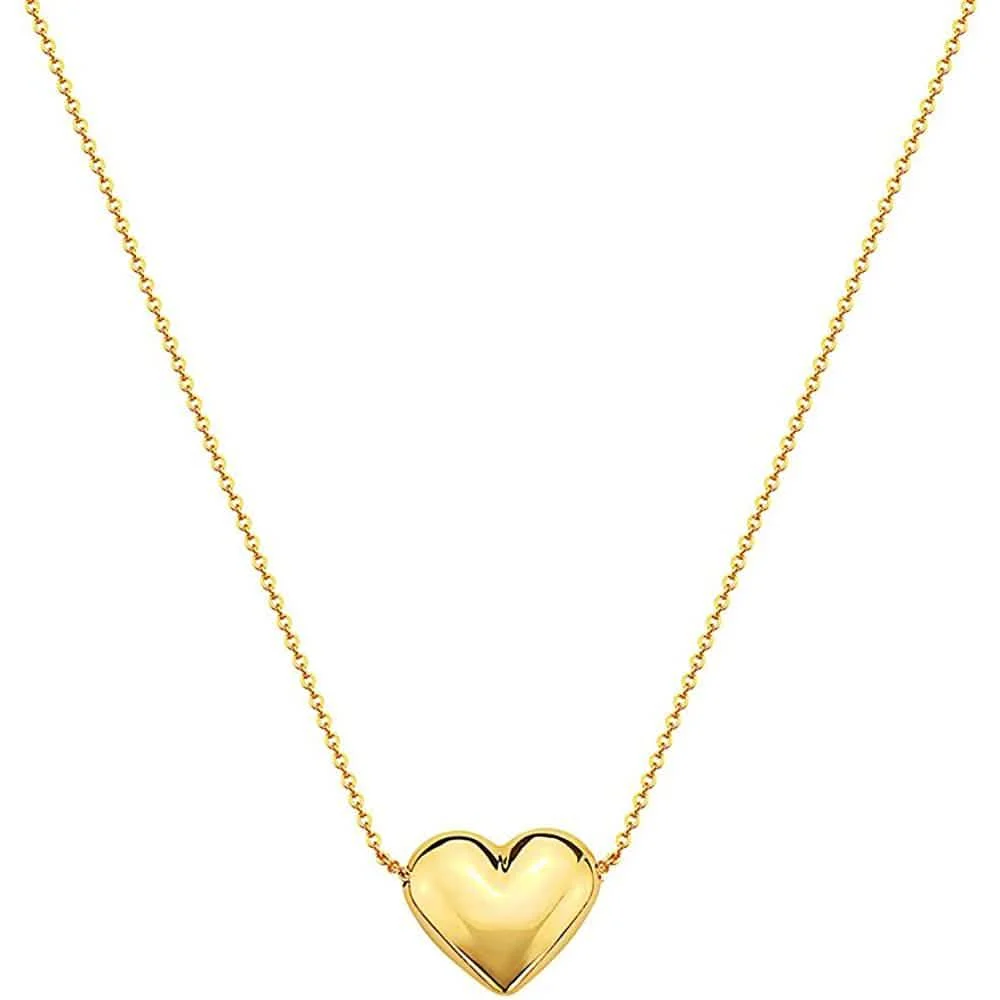 10K Gold Puffed Heart Necklace for Women Adjustable