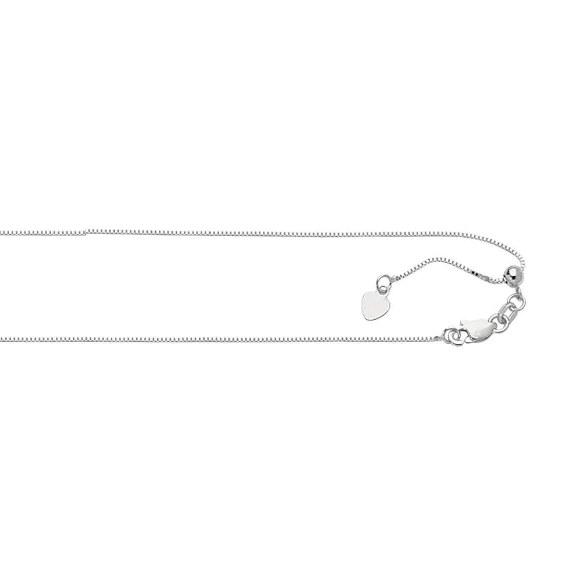10K White Gold 0.8mm Solid Adjustable Box Chain Chain Up To 22"