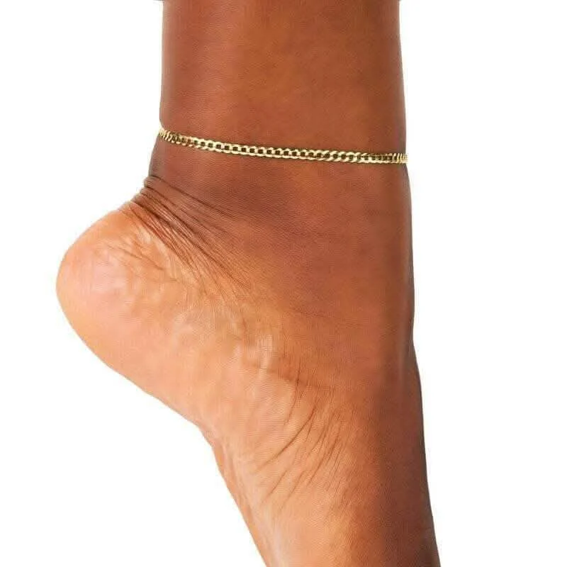 10K Yellow Gold 2.5MM 10" Women Cuban Curb Chain Bracelet Anklet