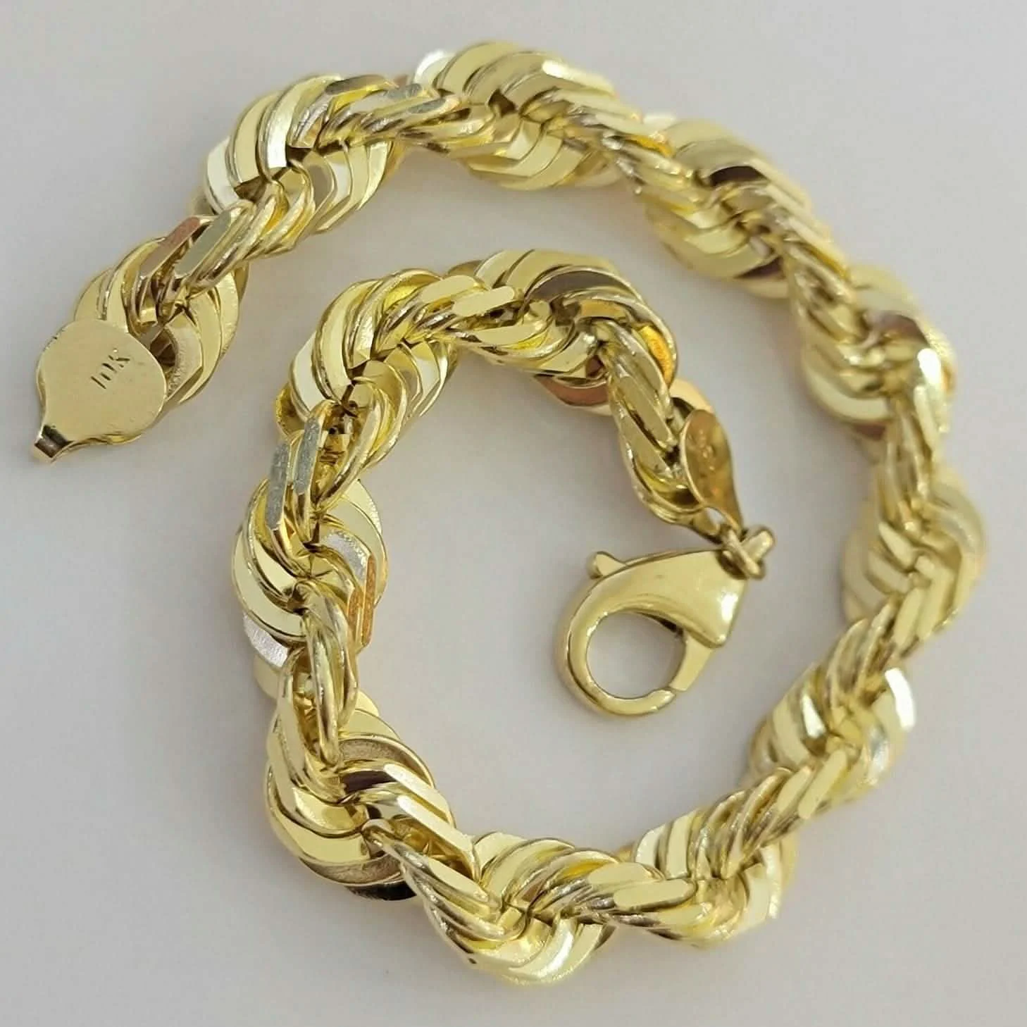 10k Yellow Gold Mens 6mm Diamond Cut Rope Genuine Italian Chain Link Bracelet 8"