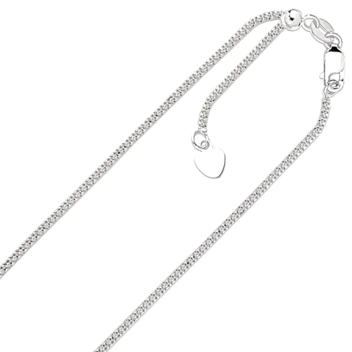 14k White Gold 1.00mm Solid Adjustable Popcorn Chain Up To 22"