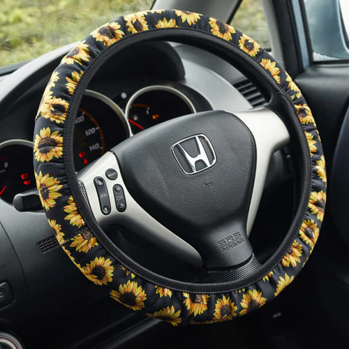 Sunflower Steering Wheel Cover with Matching Keychain – Neoprene, Universal Fit