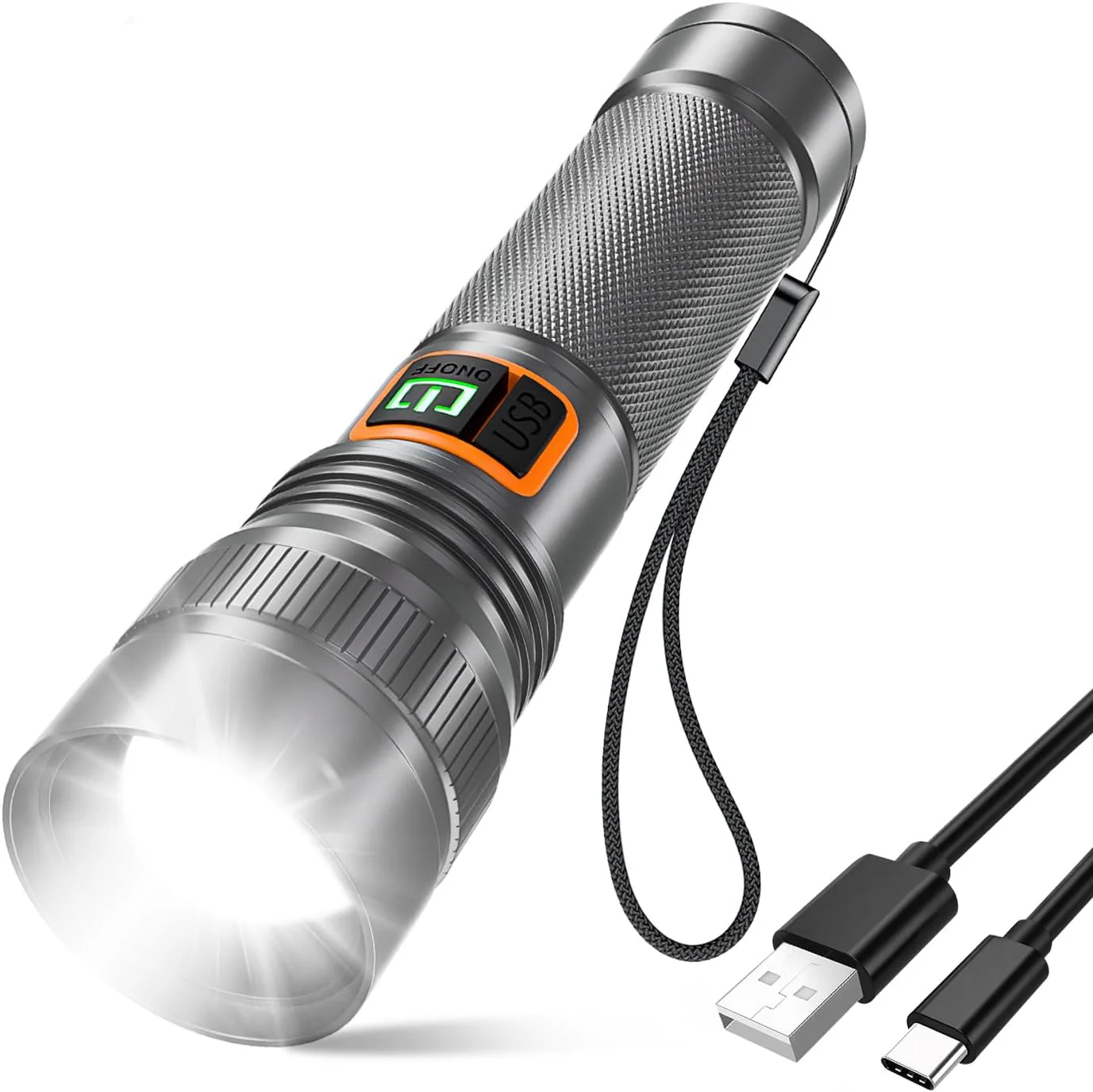 Super Bright Rechargeable Flashlight – Long-Throw LED Spotlight with USB-C Fast Charging