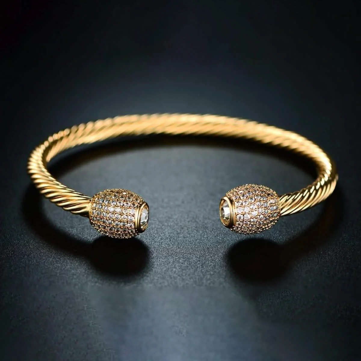 18K Gold Plated Open Cuff Crystal Bangle by Barzel