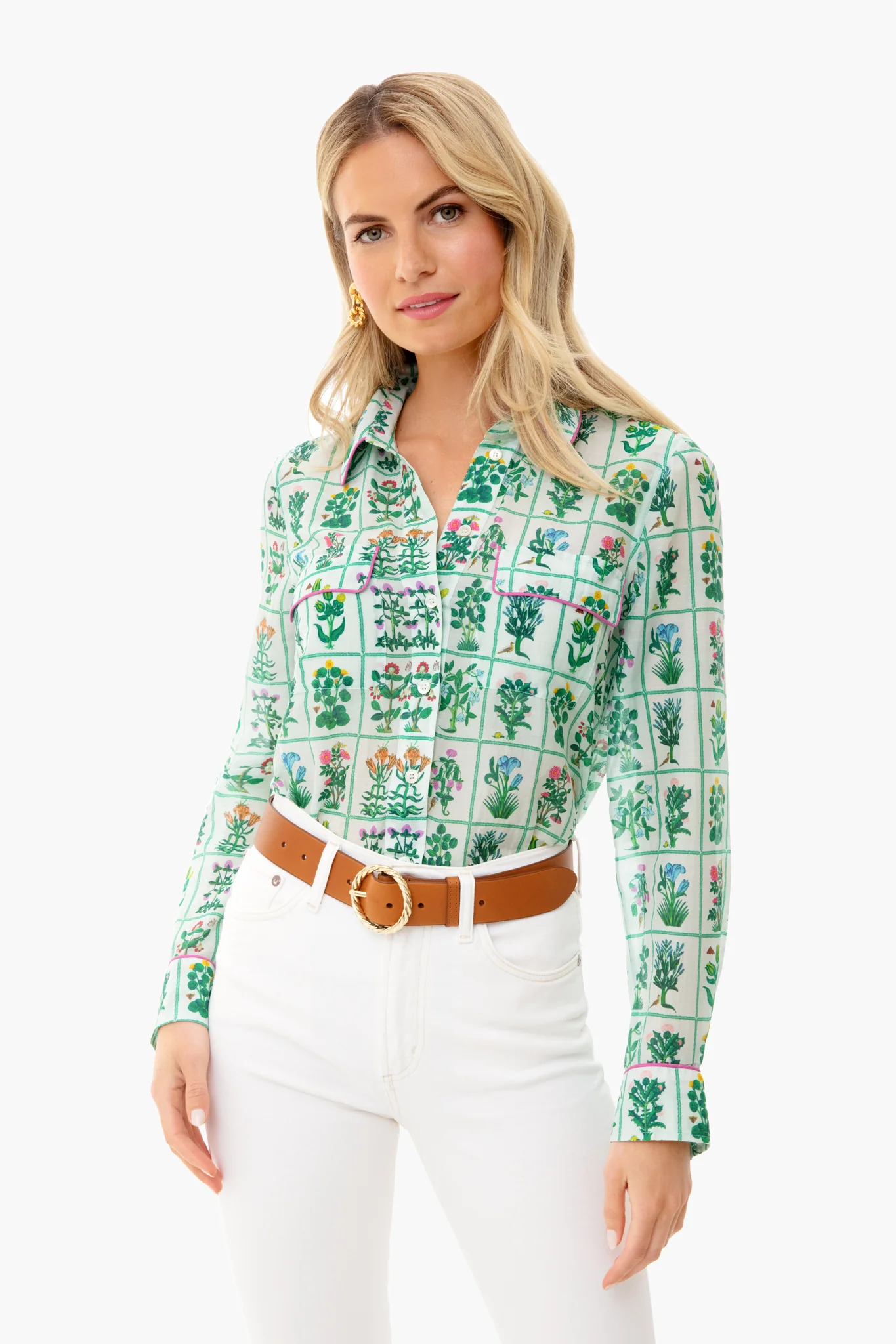 Gridded Garden White Rae Shirt