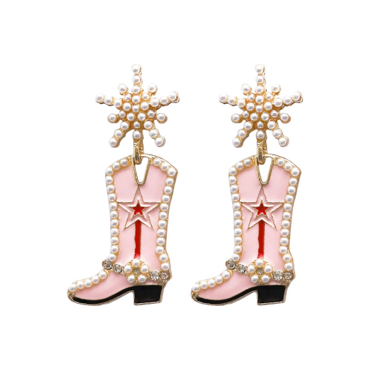 Cowgirl Boot Drop-Dangle Earrings For Pierced Ears, Pink - Fashion Jewelry