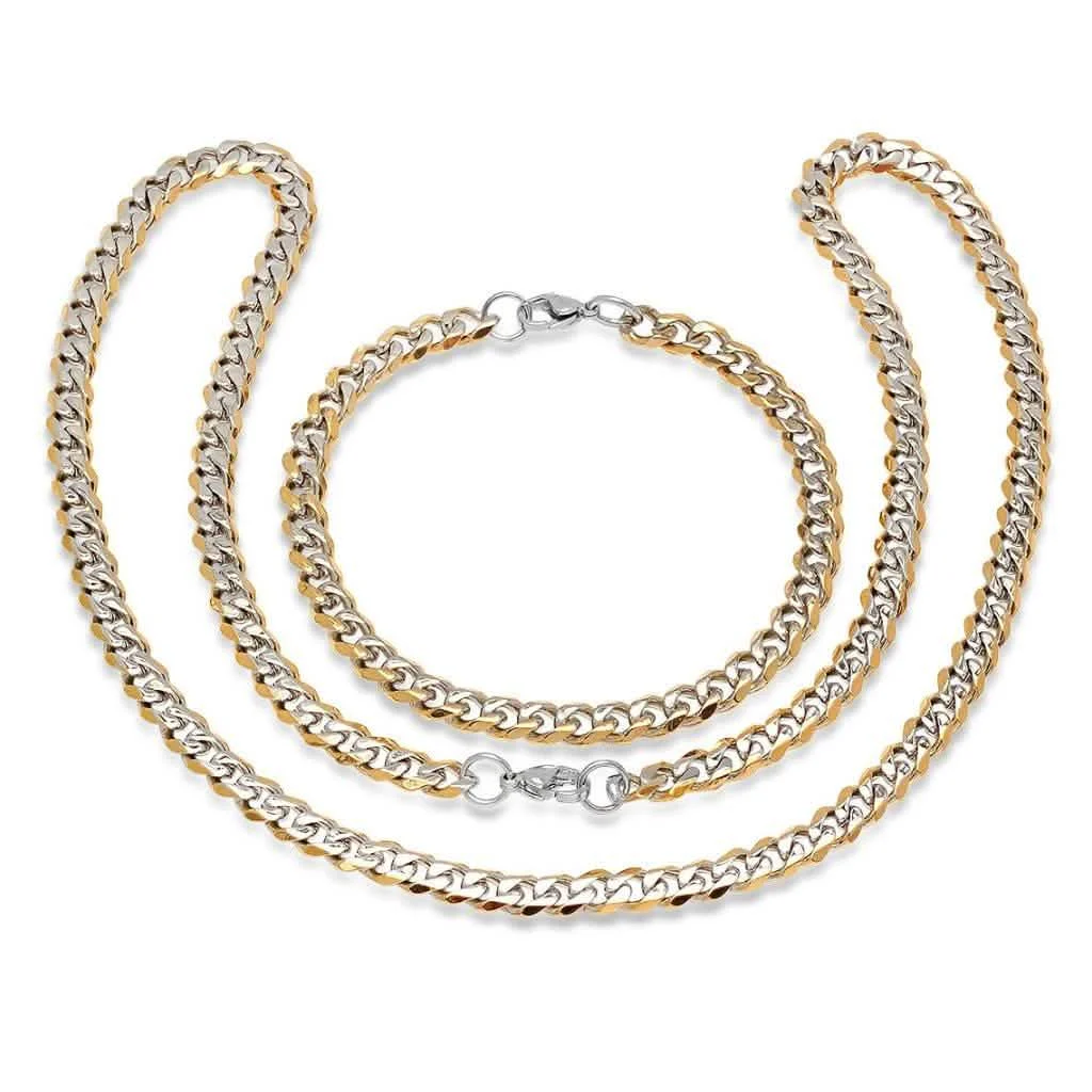 2-Piece: 18K Gold over Stainless Steel Mens Jewelry Set