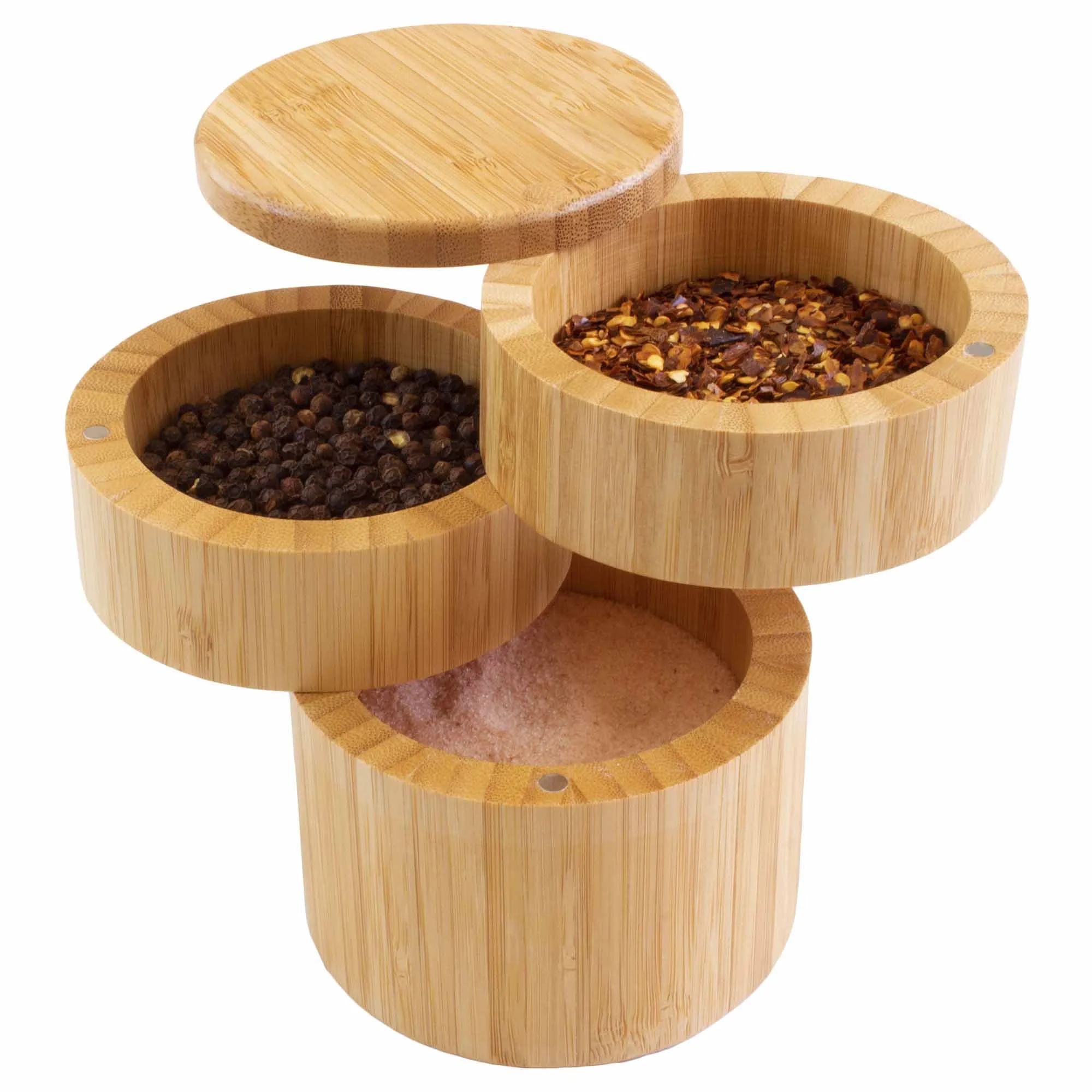 Triple Salt Cellar with Swivel Lids, 1-1/3 Cups Capacity