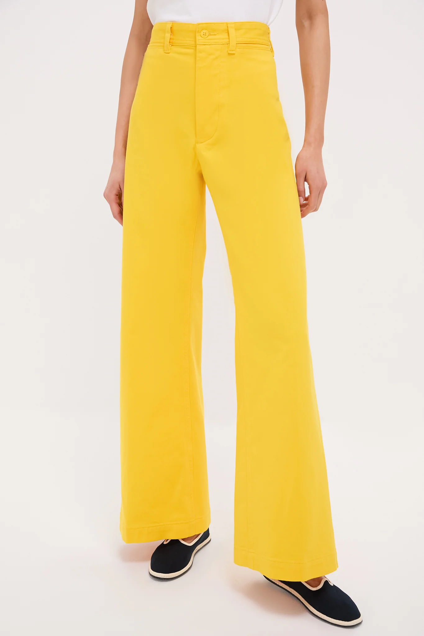 Yellow Cotton Twill Full Length Pants