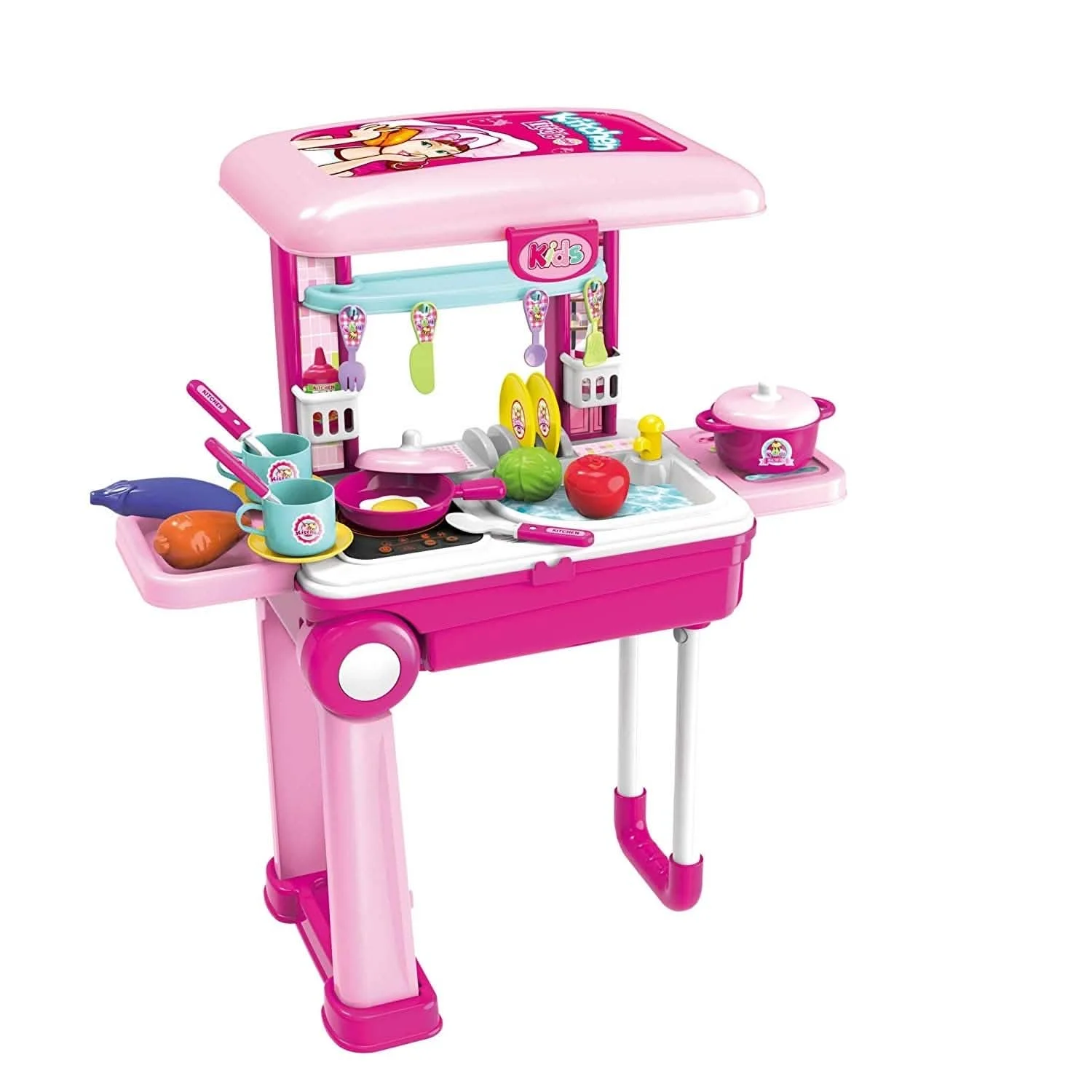 2-in-1 Pretend Play Game Travel Suitcase for Girls