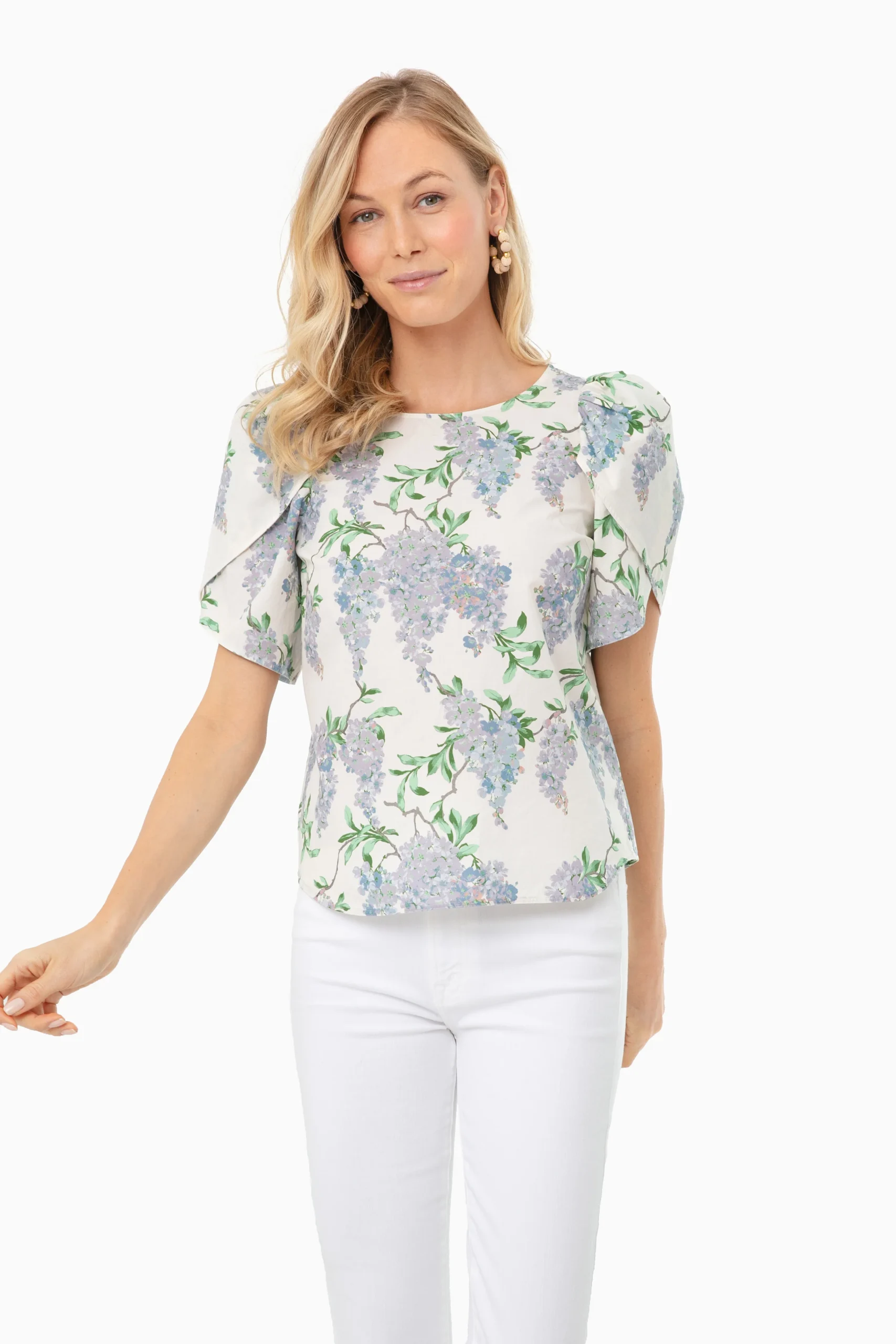 Cream Combo Short Sleeve Wisteria Top