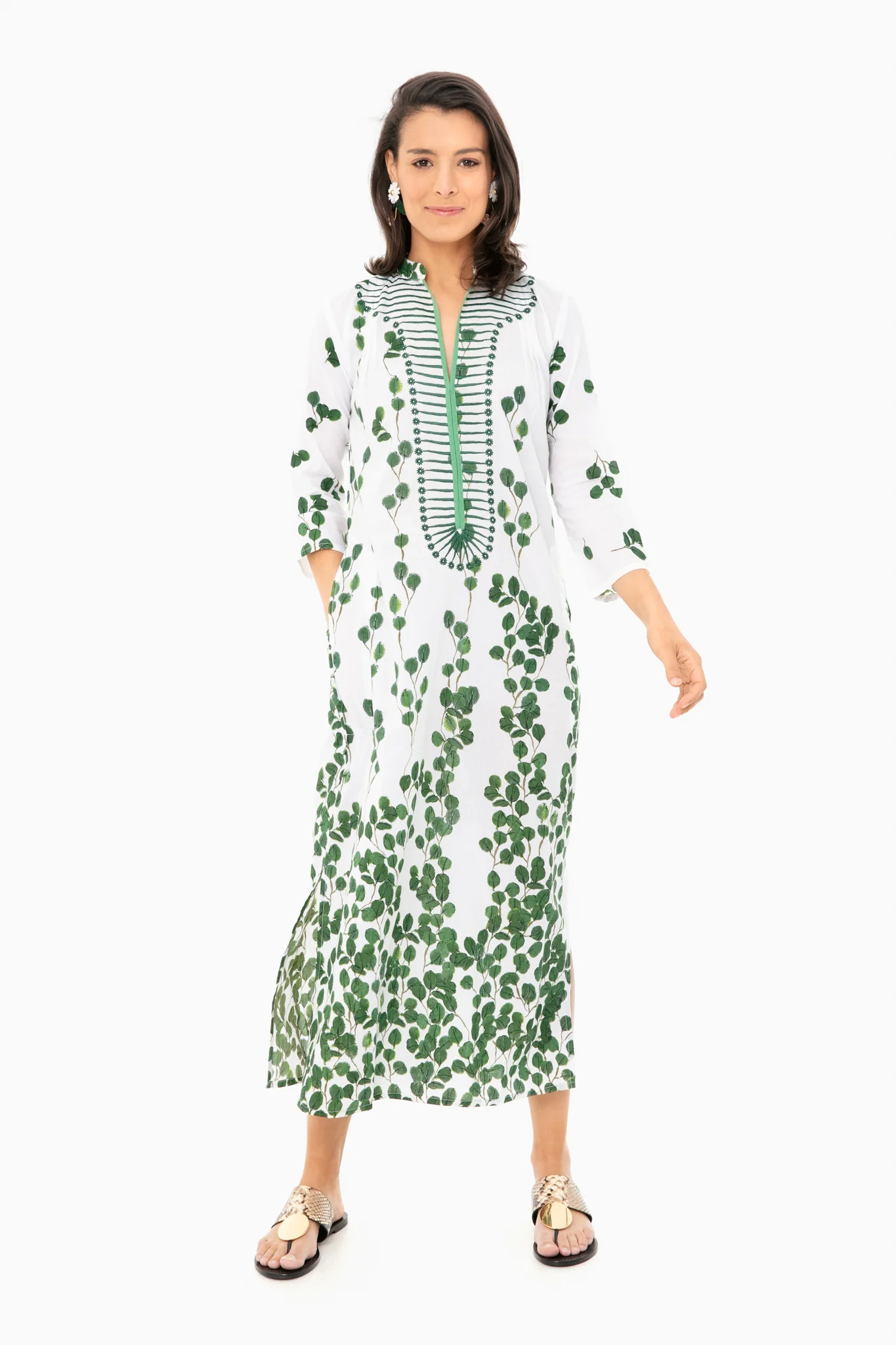 Exclusive Clorinda Off White Green Leaf Long Kurta