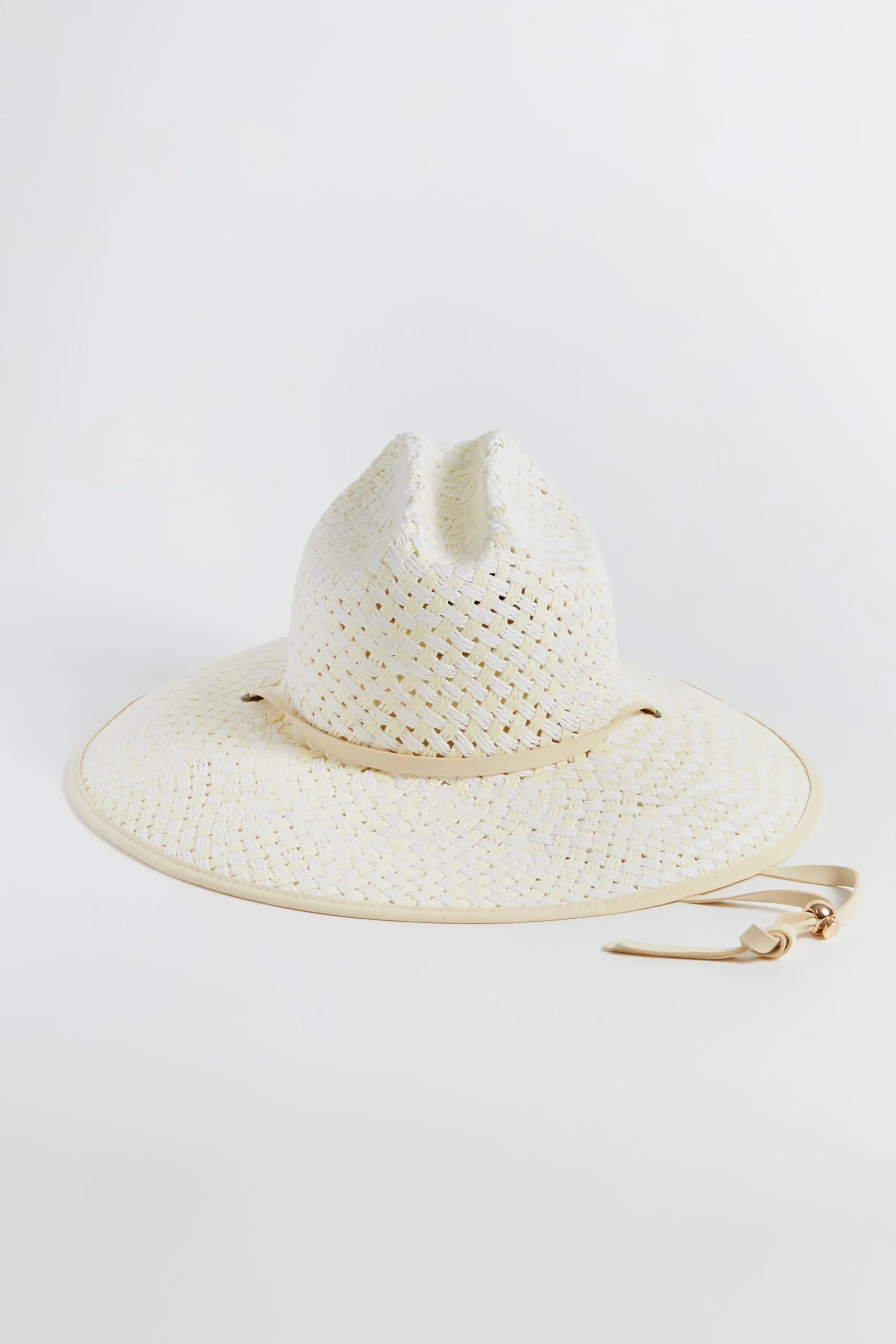 White Washed Straw Checkered Hat