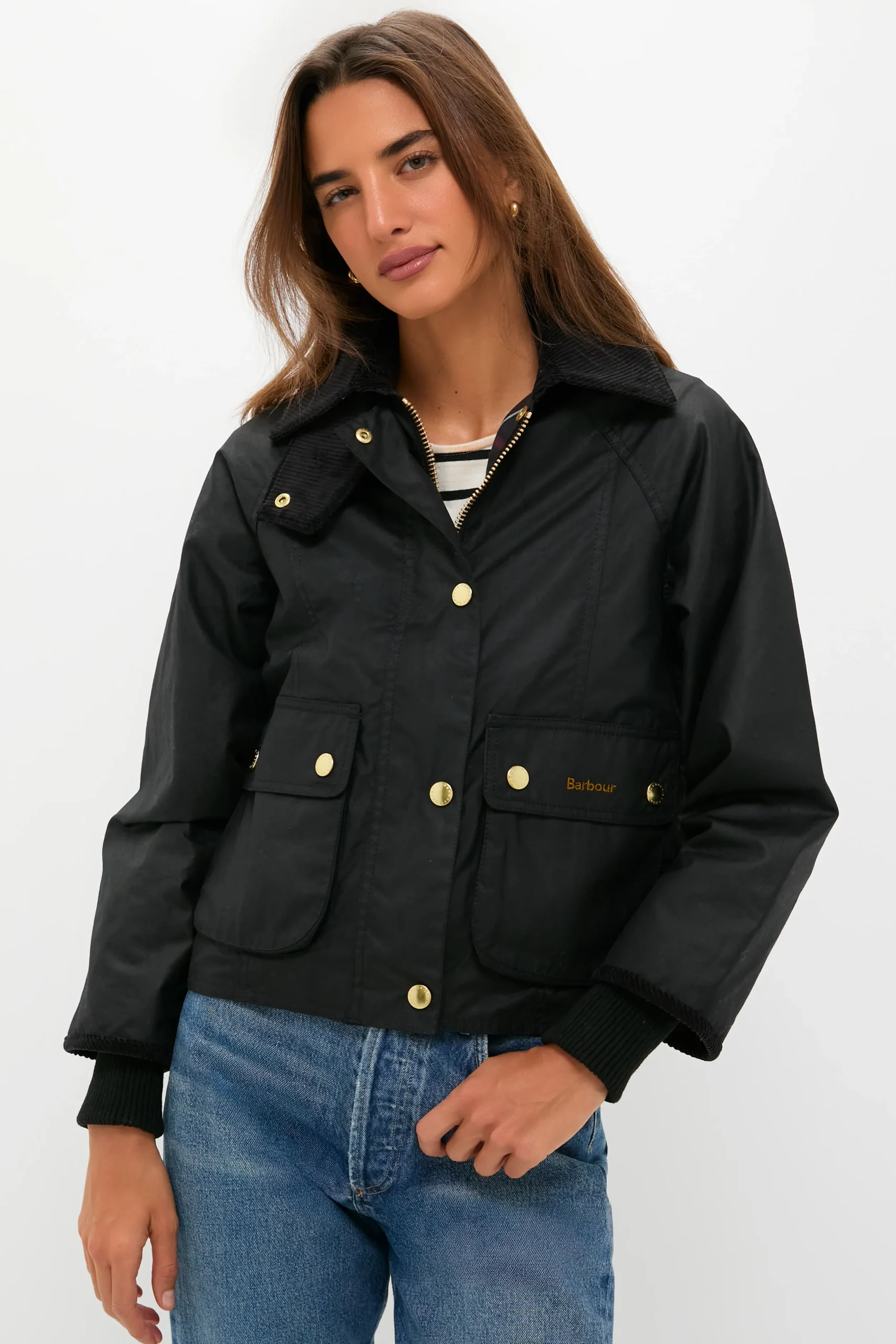 Black Cropped Beadnell Wax Jacket