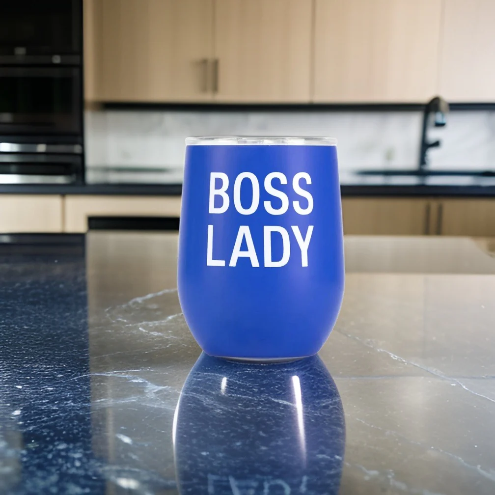 12oz "Boss Lady"Stainless SteelDouble Walled Wine Tumbler - Spill Proof Lid
