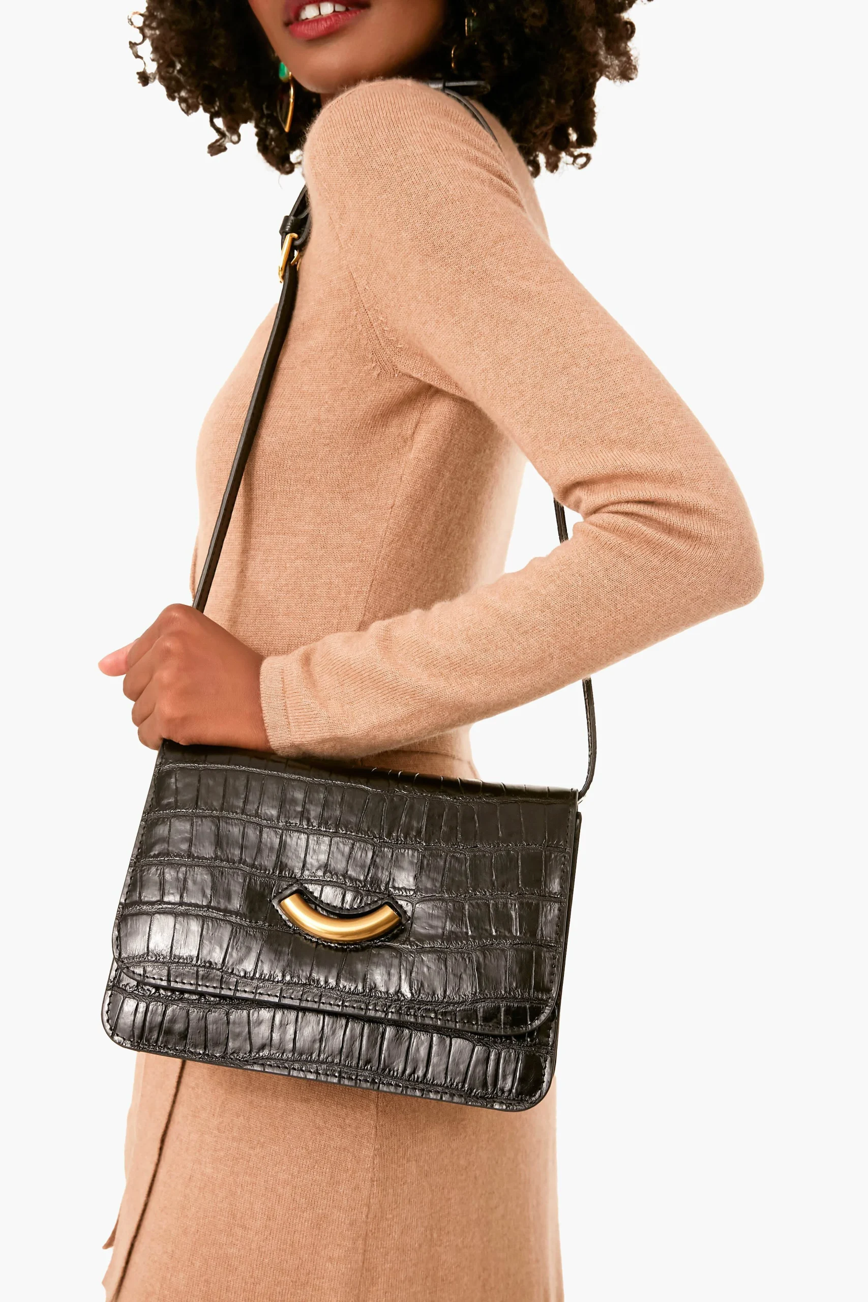 Black Croc Embossed Maccheroni Bag