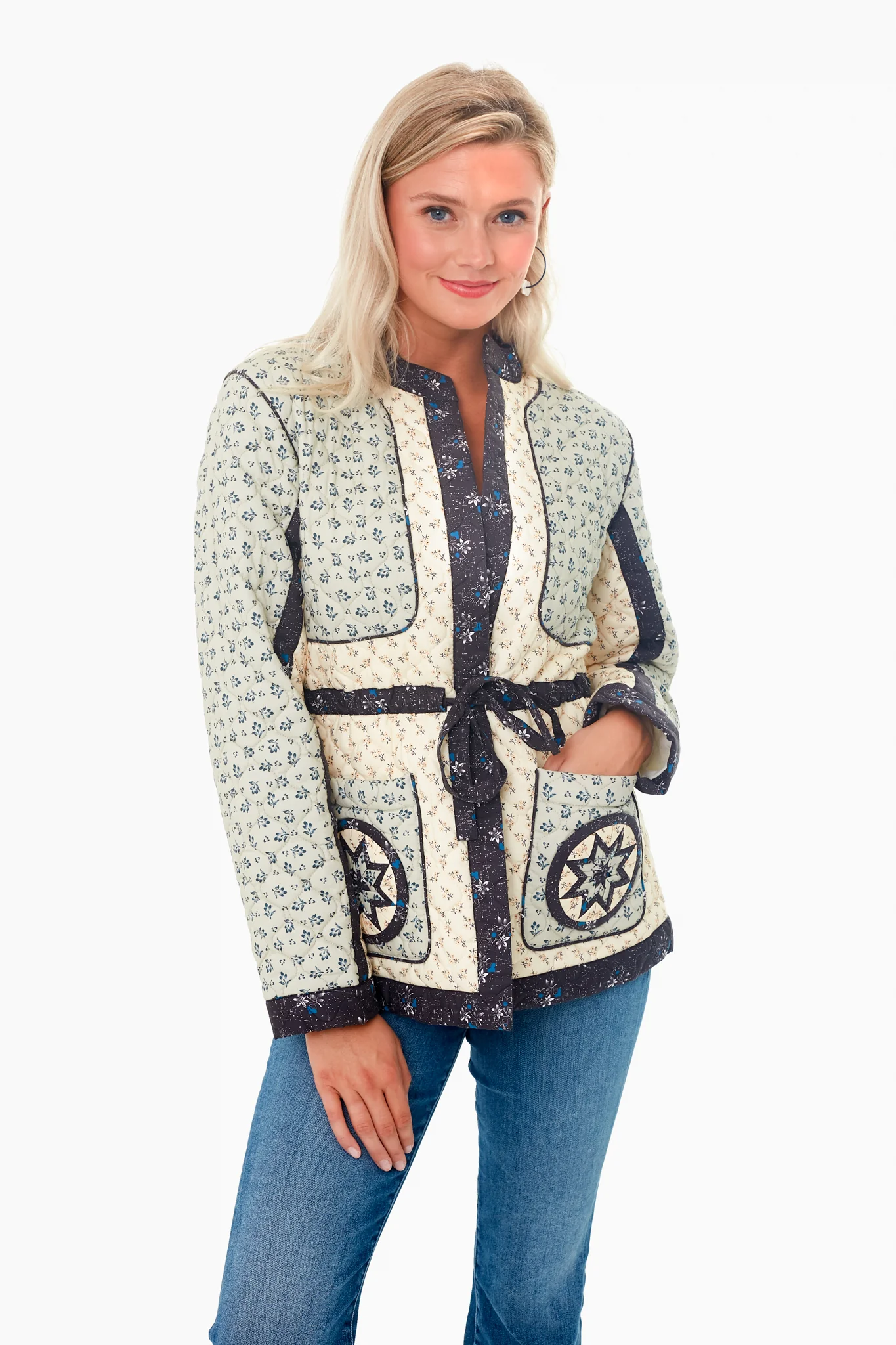 Multi Ditsy Mix Long Sleeve Quilted Jacket