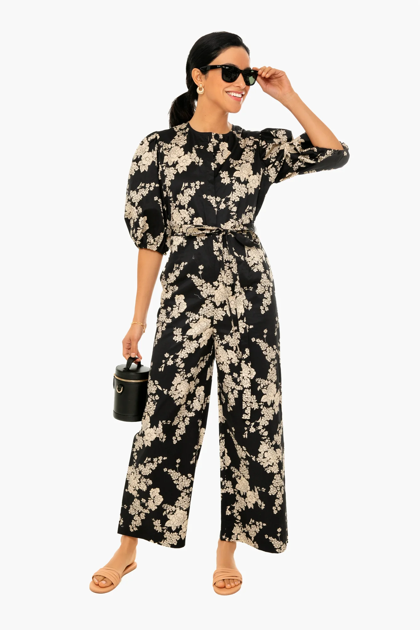 Black Combo Tie Waist Gabrielle Fleur Jumpsuit