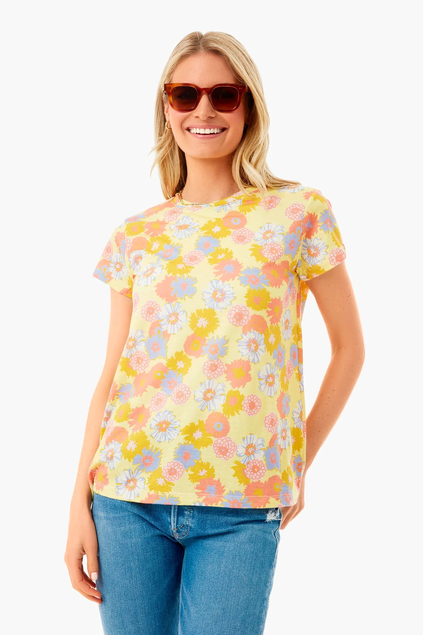 White Vintage Floral Swing Crew Tee