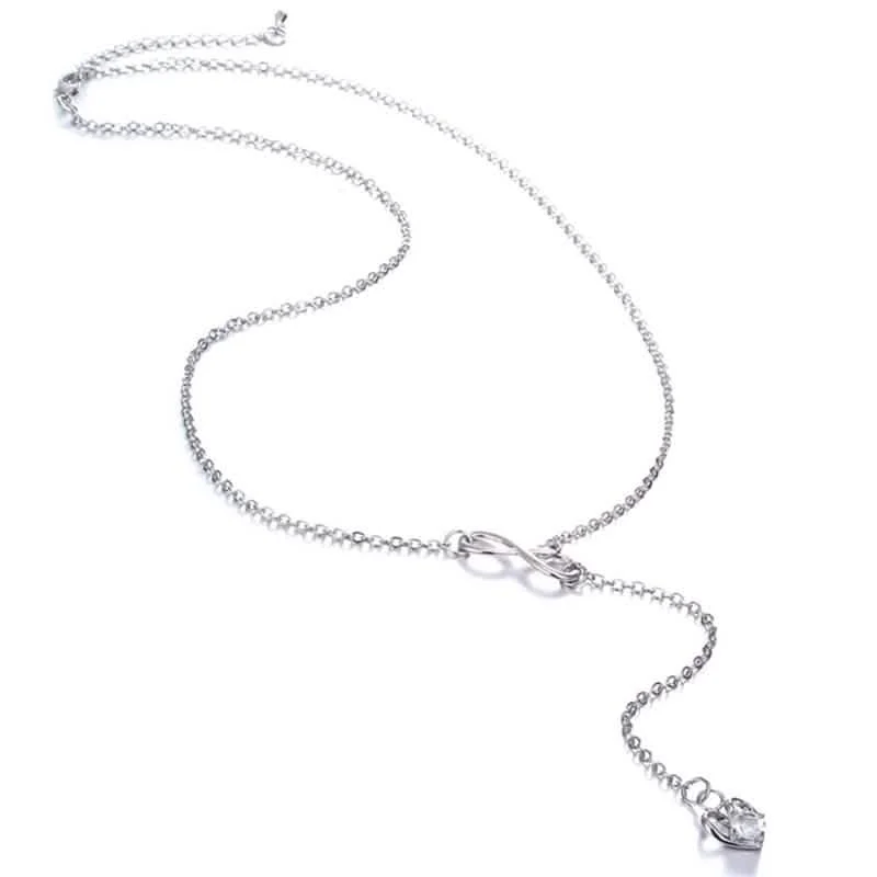 Infinity Heart Crystal Lariat Pendant Necklace