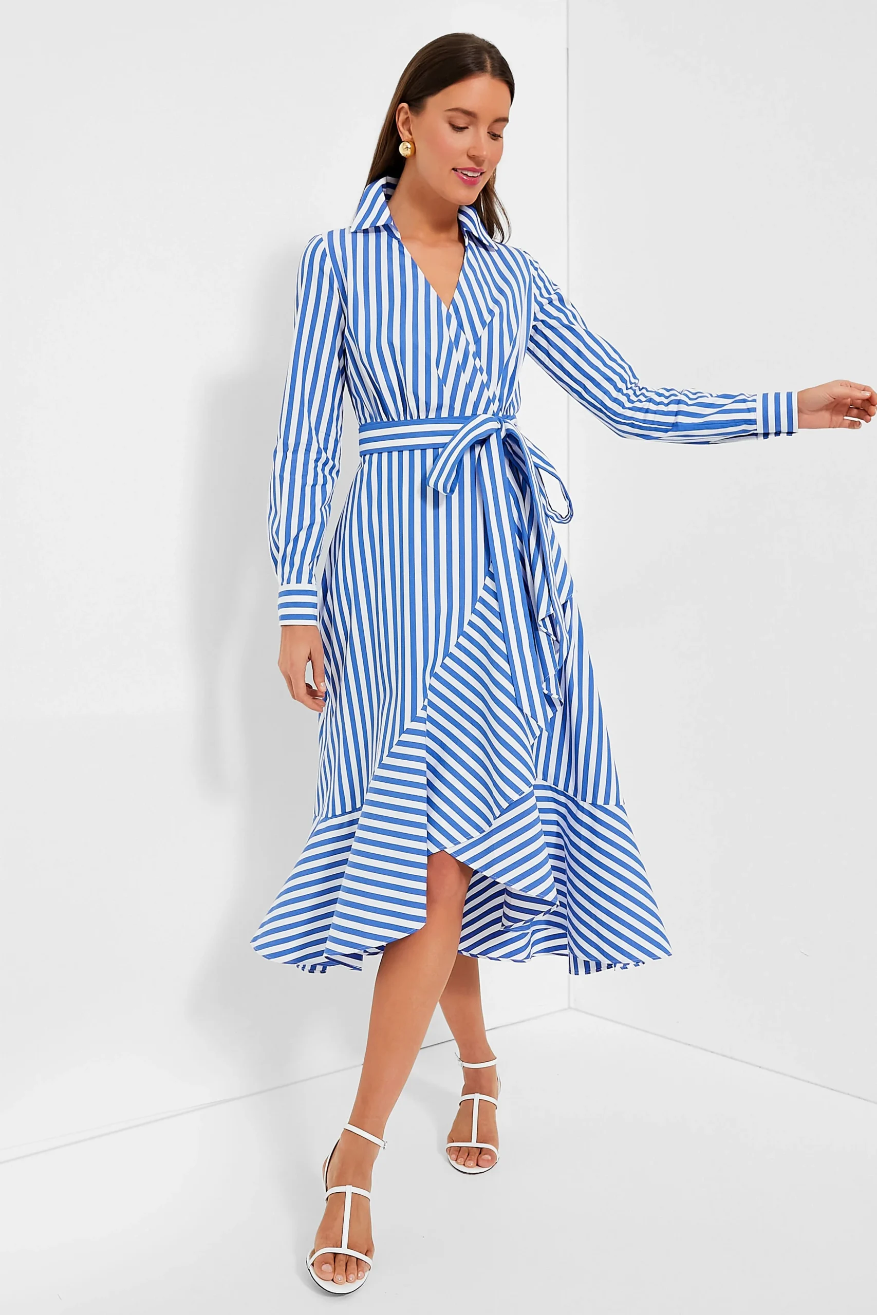 Wild Blue Iris and Fresh White Julia Stripe Wrap Dress