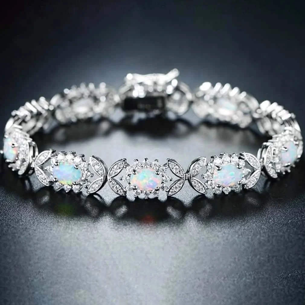 Peermont 18K White Gold Plated Fire Opal Butterfly Tennis Bracelet