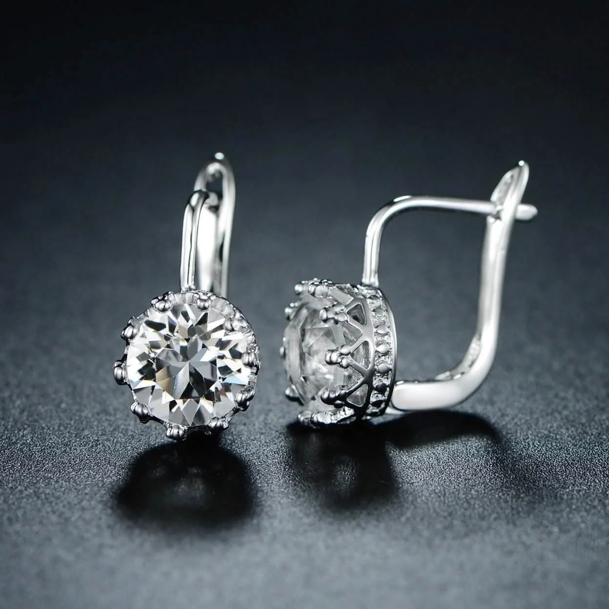 Rhodium Swarovski Elements Huggie-Hoop Earring