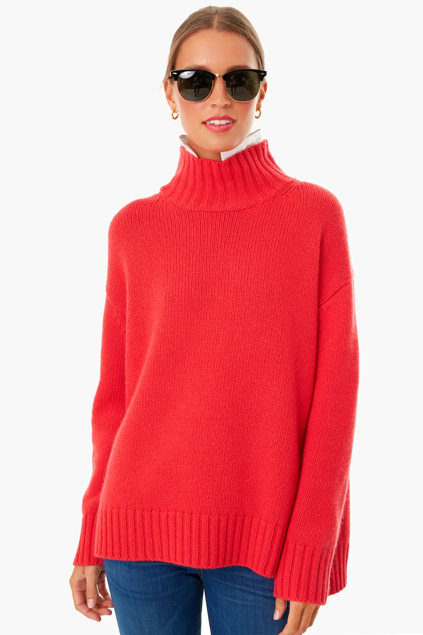 Candy Apple Red Removable Popped Collar Dickey Sweater