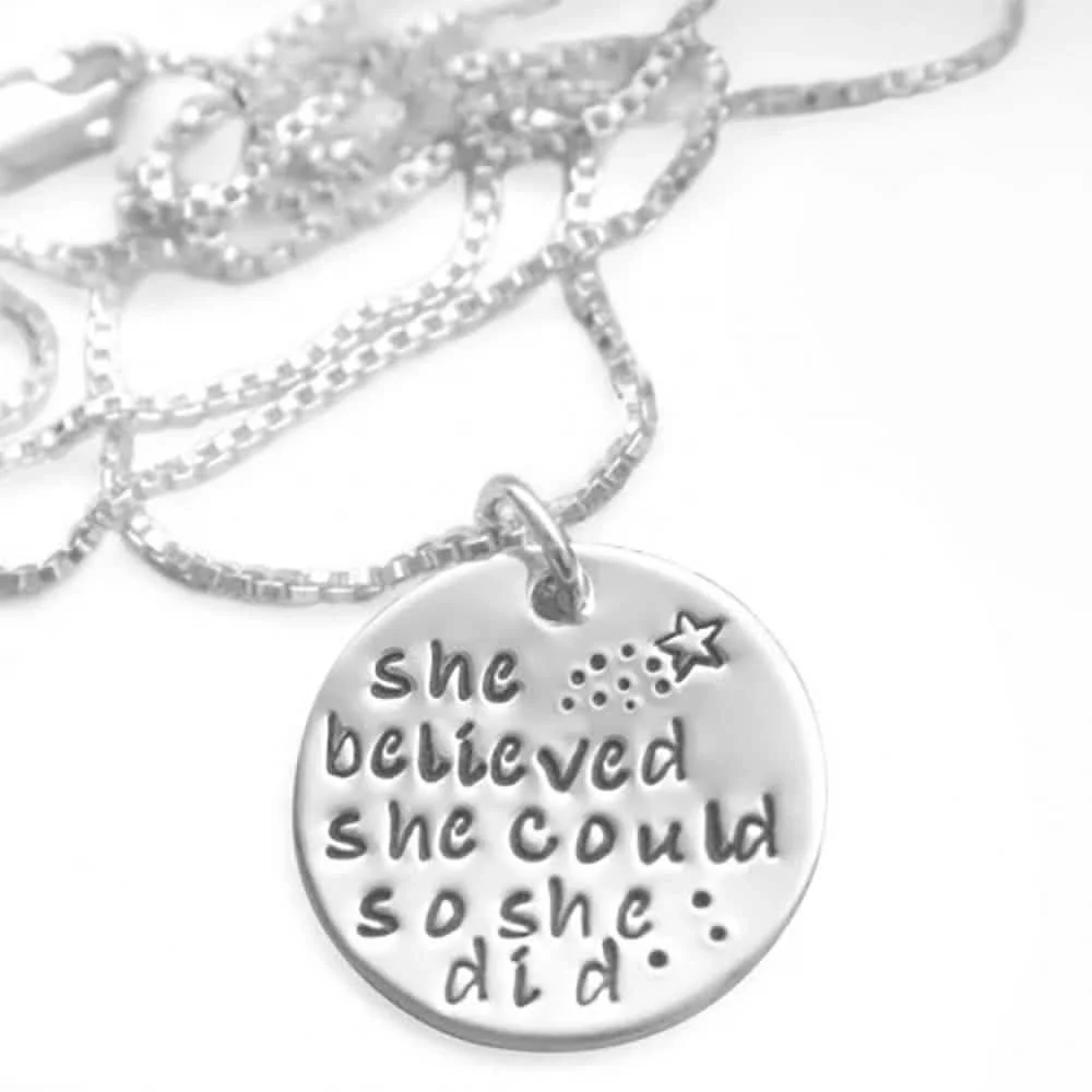 "She Believed She Could So She Did" Inspirational Pendant