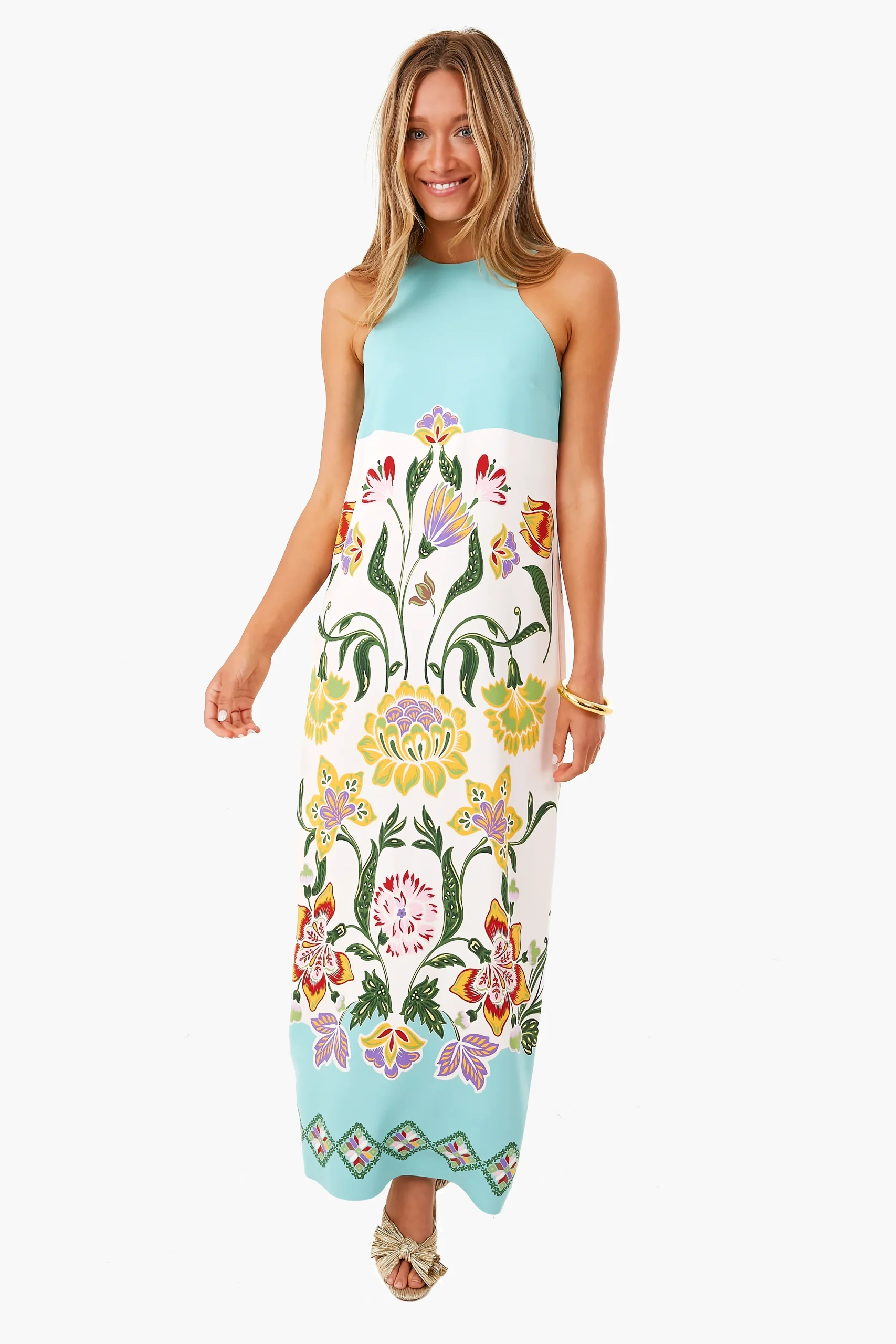 Folk Flowers Azzurro Racer Dress