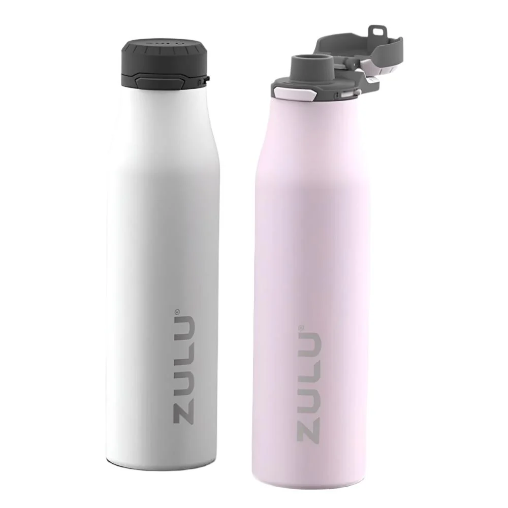 ZULU Stainless Insulated Water Bottle, 2 Pack (Pink/White) - 26 Oz